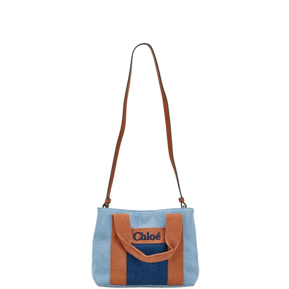 Chloe Denim Handbag Shoulder Bag Blue Brown